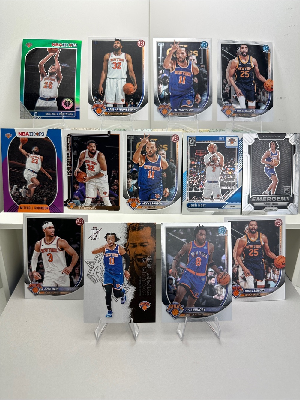 Knicks championship core Brunson/KAT/Hart/OG Anunoby/Bridges/Robinson lot of 13